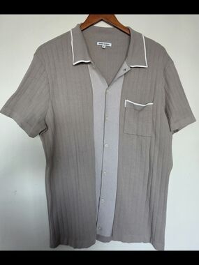 Banks Journal Taupe Short-Sleeve Button-Down Knit Shirt